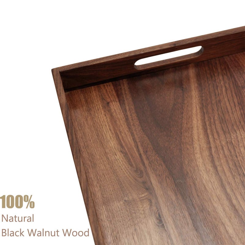 MAGIGO 20 x 12.5 Inches Medium Rectangle Black Walnut Wood Ottoman Tray with Handles, Serve Tea, Coffee or Breakfast in Bed, Classic Wooden Decorative Serving Tray - Image 4
